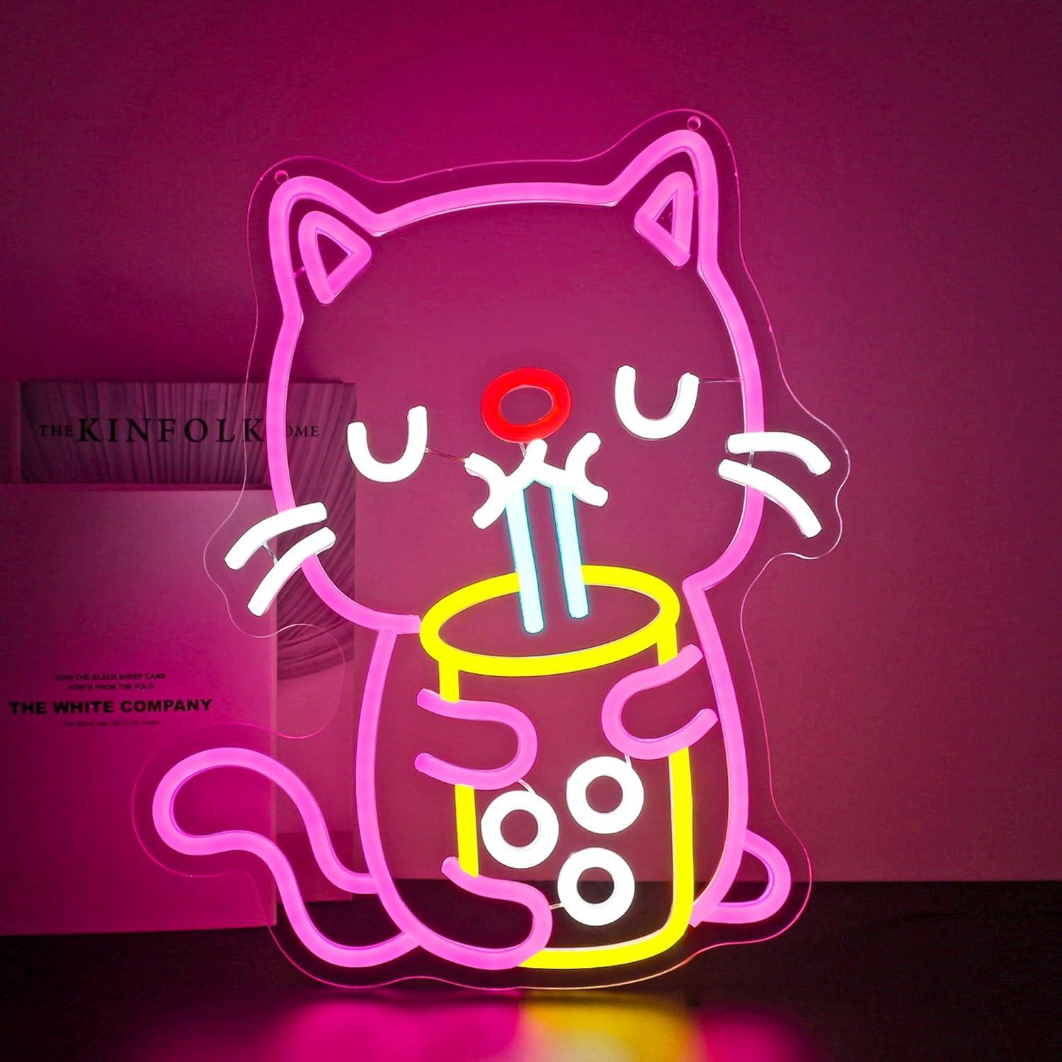 Gaming Accessories Shop - 고양이 보바 티 네온사인 USB 디밍