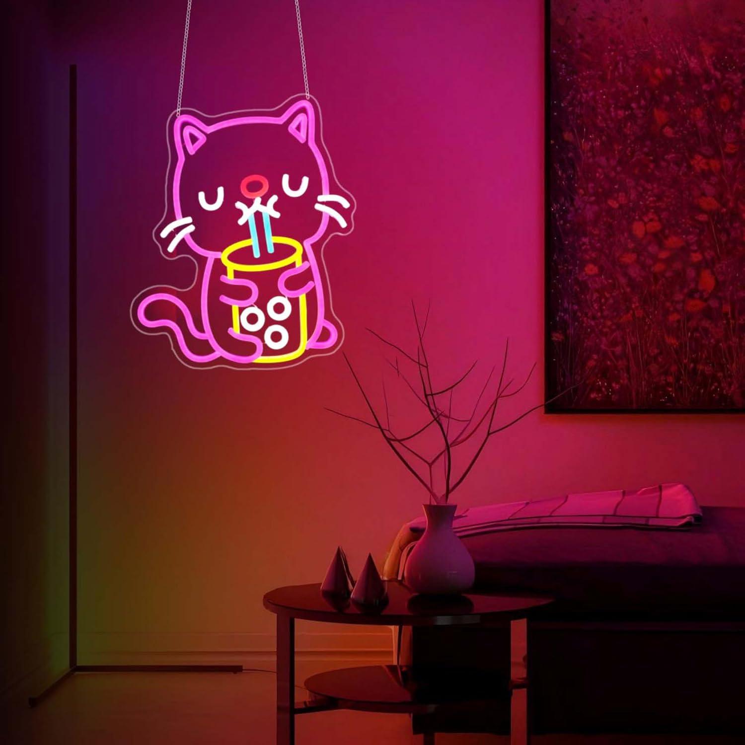 고양이 보바 티 네온사인 USB 디밍 LED 조명 침실 - Gaming Accessories Shop 리뷰 및 가격