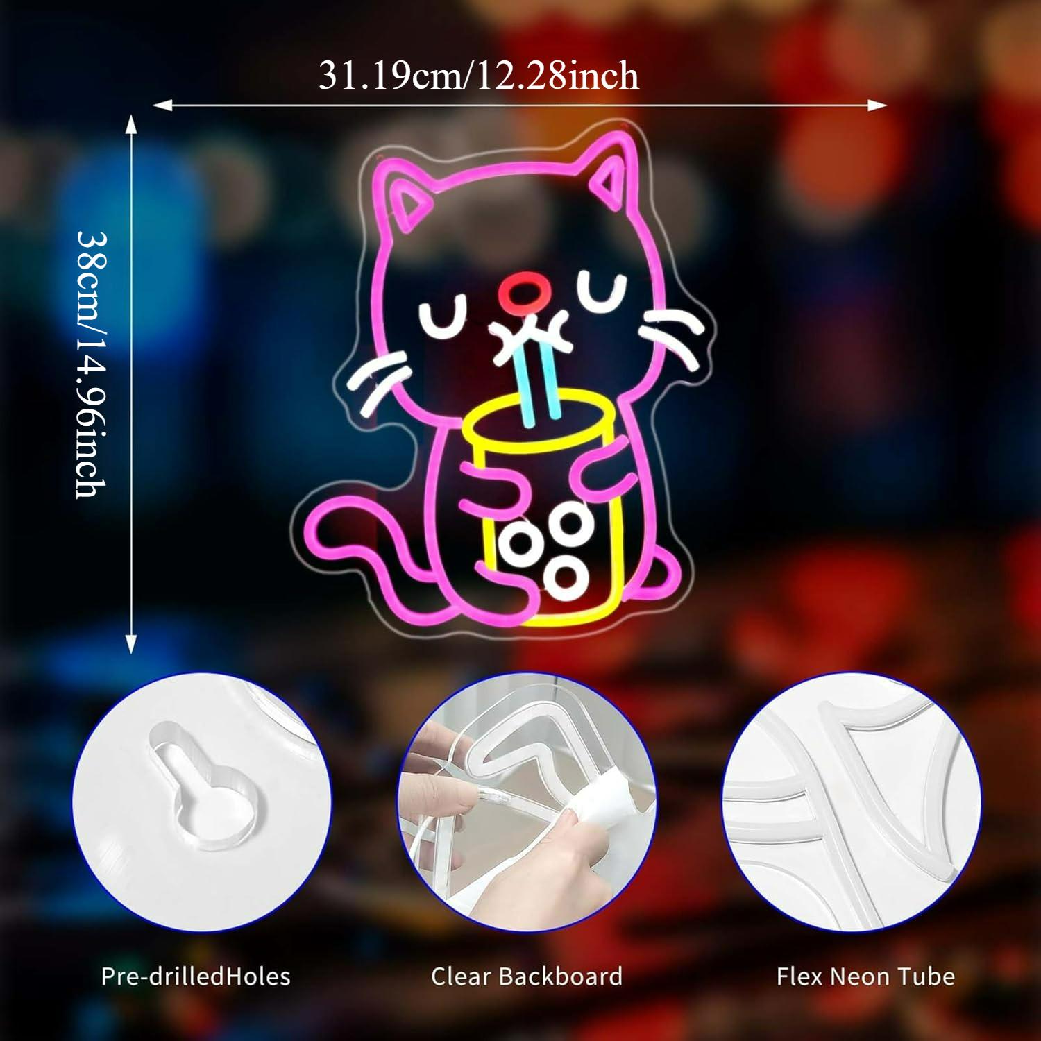 고양이 보바 티 네온사인 USB 디밍 LED 조명 침실 - Gaming Accessories Shop 리뷰 및 가격