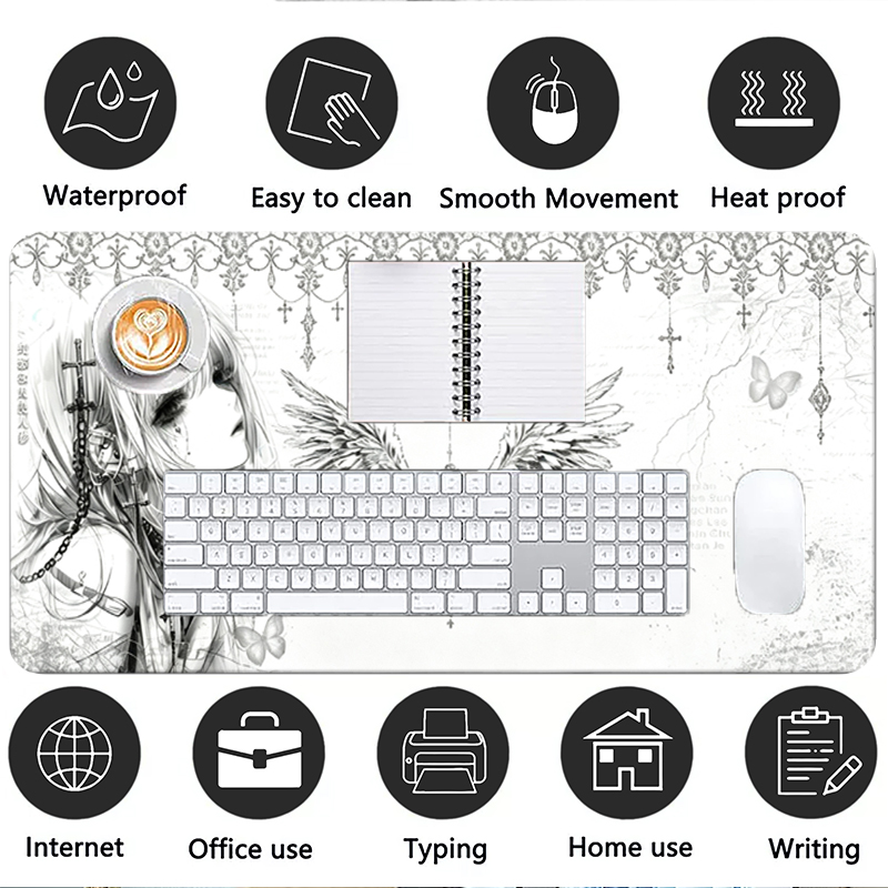 가죽 마우스 패드 블랙 화이트 애니메이션 미학 천사 소 - Gaming Accessories White 리뷰 및 가격